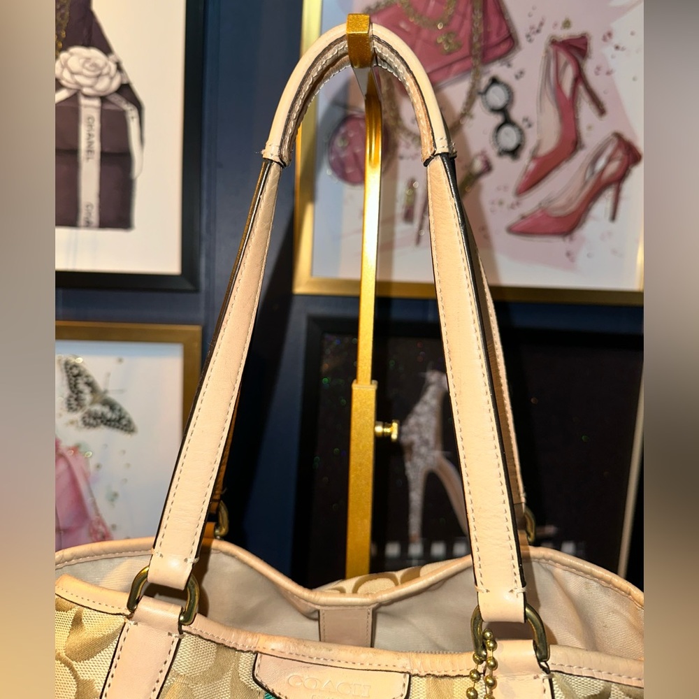 👜 Coach Signature Stripe Drawstring Carryall Bag – Khaki & Emerald (2011) - Picture 8 of 13